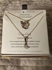 LUNA NORTE DRUZY QUARTZ NECKLACE 14KT BRASS PLATED SET~Positivity~Healing~NIB!