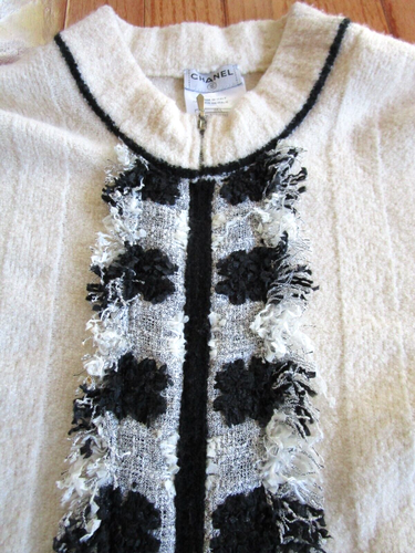 VTG. CHANEL Black & White Cashmere Cardigan Zip Front Sweater 05A Size 38 - 第 6/12 張圖片