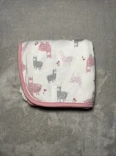 Carters Just One You Baby Blanket White Pink Gray Llama Terry Receiving Swaddle