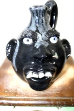 billy joe craven , junior face jug, pottery,  folk art 8''x5''