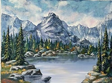 Oil Painting Landscape Mountain Lake Canvas Original Artist