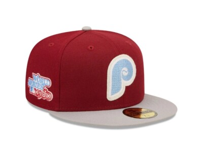 NEW ERA PHILADELPHIA PHIL LETTERMAN 2X WORLD SERIES 59Fifty BURGUNDY Size 7 5/8