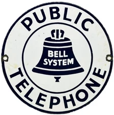 VINTAGE BELL SYSTEM PUBLIC PAYPH0NE PORCELAIN SIGN GAS STATION OIL TELEPHONE ATT
