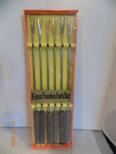 Vintage Fondue Forks Set of 6 w/Colored Tabs and Teak Handles - NEW