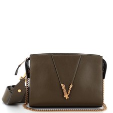 Versace Virtus Zip Chain Shoulder Bag Leather Small