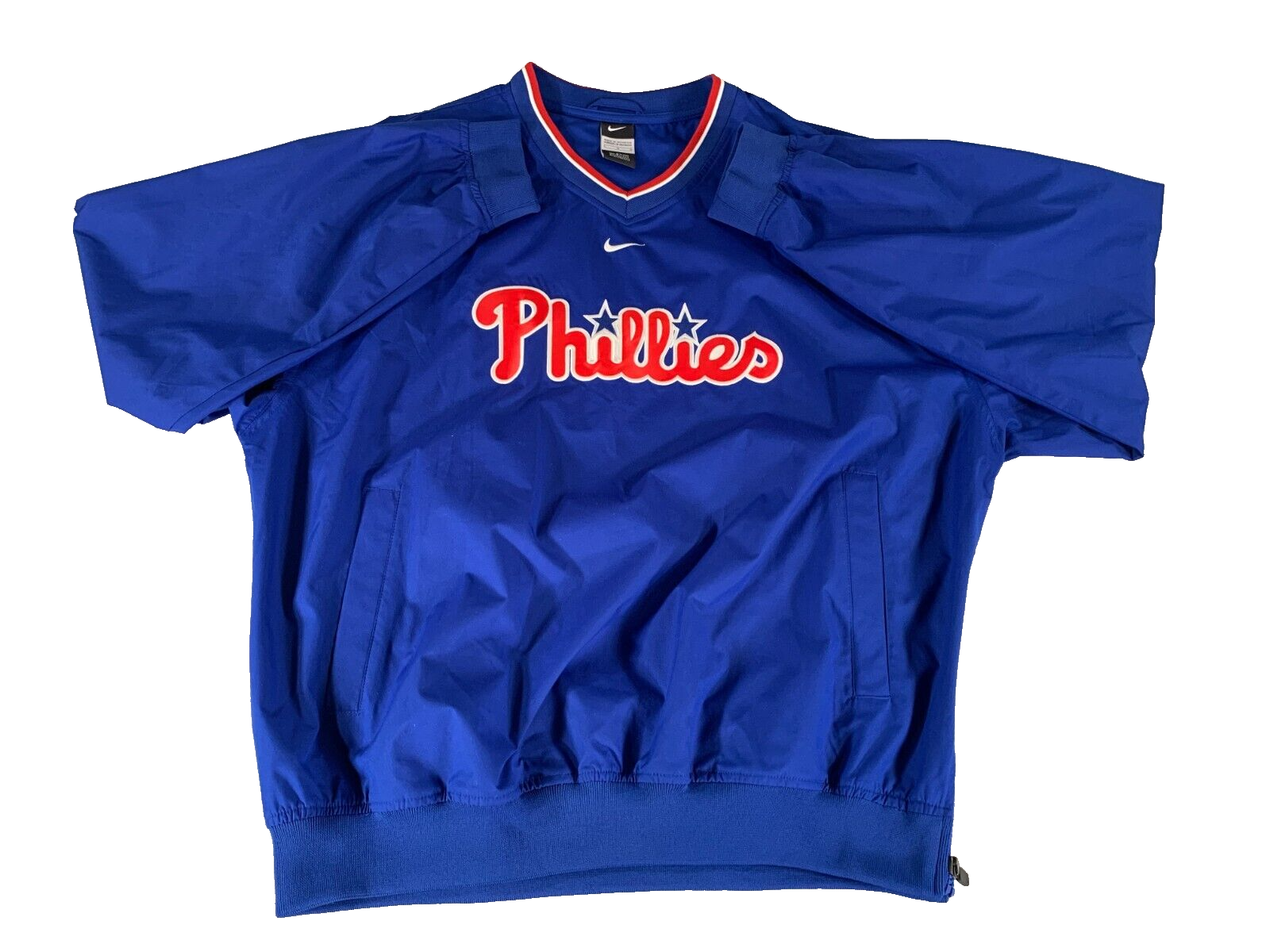 Nike Philadelphia Phillies MLB Pullover V-Neck Windbreaker Jacket Blue L #4218