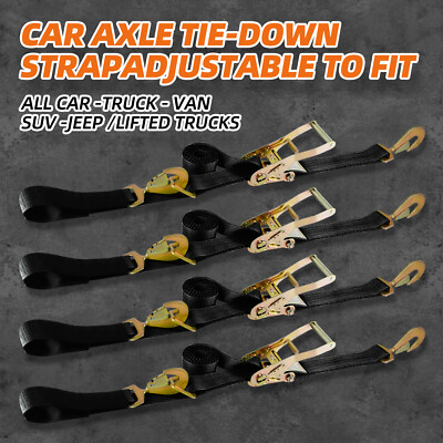 4 Axle Straps Car Hauler Trailer Auto Tie Down 4 Ratchet Straps Tow Kit Black US