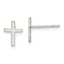 .925 Sterling Silver Cross Mini Religious Post Earrings 11mm x 7mm