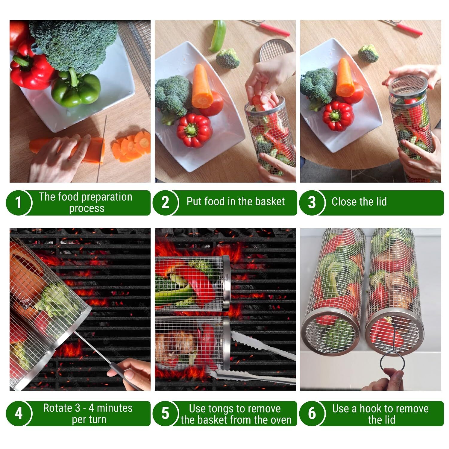 Rolling Grilling Basket, Vegetable Grill Basket, Stainless Steel Grill