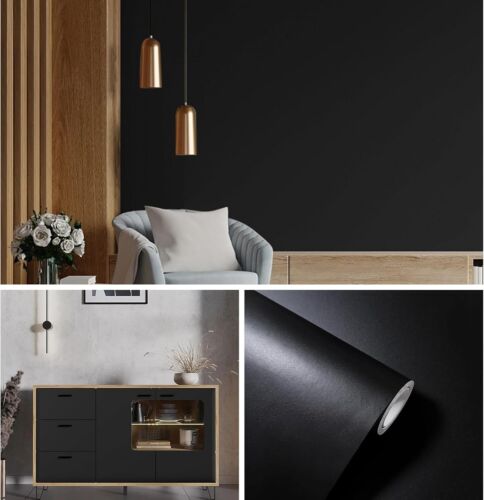 Black Peel and Stick Wallpaper Black Contact Paper 17.7Inch X 118.1Inch Self Adh