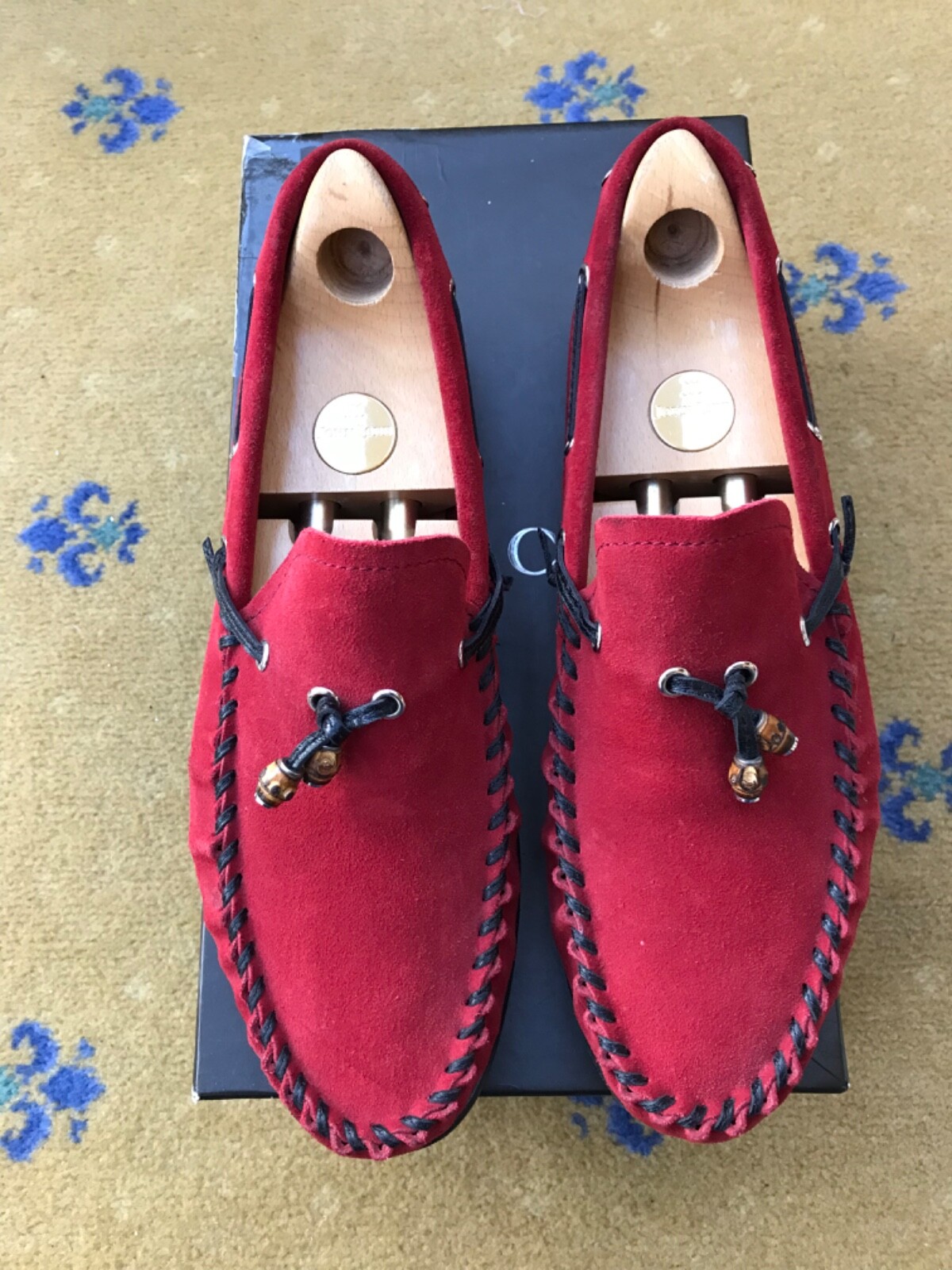 Gucci Loafers Suede Shoes Red Bamboo Tassel Moccasin Mens UK 8.5 US 9.5 EU 42.5 thumbnail 3
