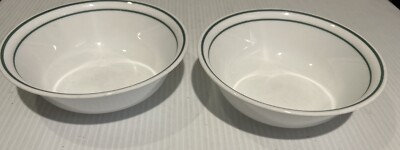 2 Corelle Corning 6'' Soup Cereal Bowls W/ DOUBLE Gray Stripes
