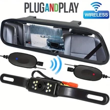 Wireless Backup Camera 4.3" Mirror Plug And Play Easy To Install Car Monitor Kit