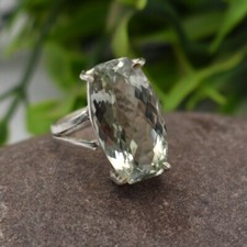 Green Amethyst Cushion Women's 925 Sterling Silver Ring Size 6 US