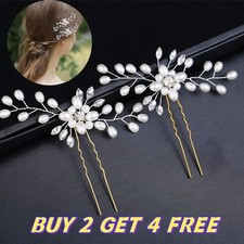 Flower Wedding Hair Pins Bridesmaid Crystal Diamante Pearls Bridal Grips Clips