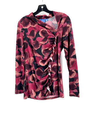 Simply Vera Wang Women's Purple Floral Ruffled Long Sleeve Blouse Top Size XS