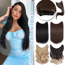 16-24" Hidden Wire In Hair Extensions Elastic Band Secret Miracle Ring One Piece