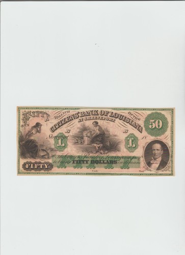 1860's $50 - Citizens Bank of Louisiana, New Orleans Obsolete Note, Uncirculated