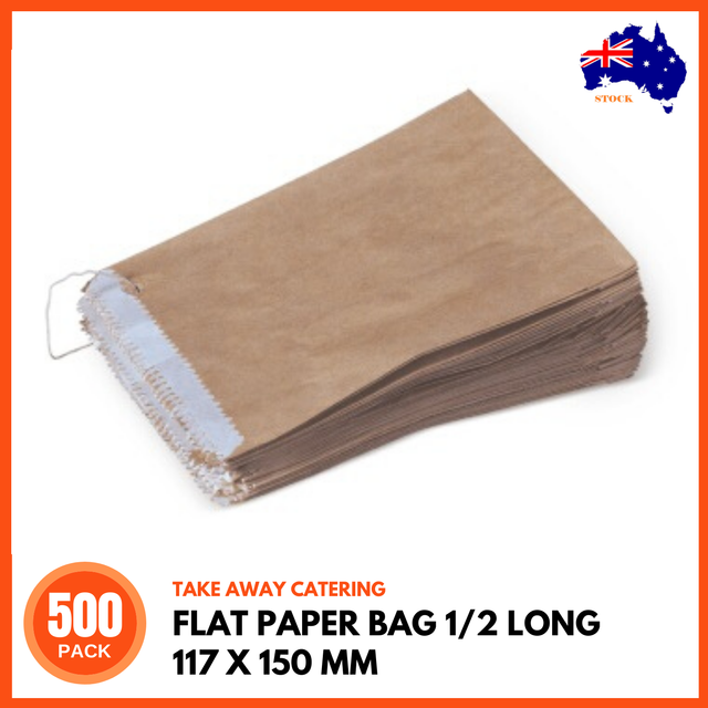 500 X Brown Greaseproof Lined Paper Bags 1/2 Long 117x150mm Flat Takeaway Bag for sale online