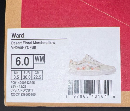 VANS Ward Desert Floral Marshmallow Sneakers Womens 6 Low Skate Shoe VN0A5HYOFS8 - Picture 17 of 19