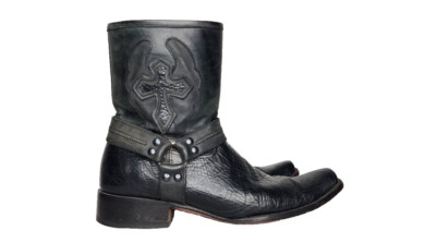DENVER BOOTS Black Leather Boots Mens Cross Biker Moto Rock US 8 USA Square Toe
