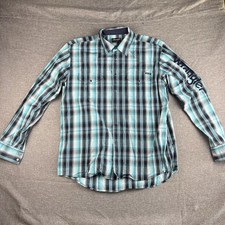 Wrangler Shirt Size L Blue White Check Long Sleeve Collared Country Formal
