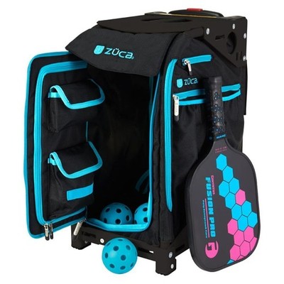 Zuca Pro Rolling Pickleball Professional Black Frame Sport Bag (Blue Trim)
