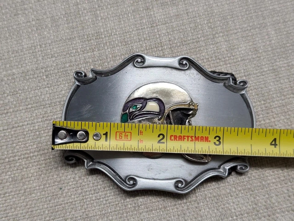 Casco de fútbol americano Seattle Seahawks vintage años 70 hebilla de cinturón NFL metal WESTERN Foto 4 de 4