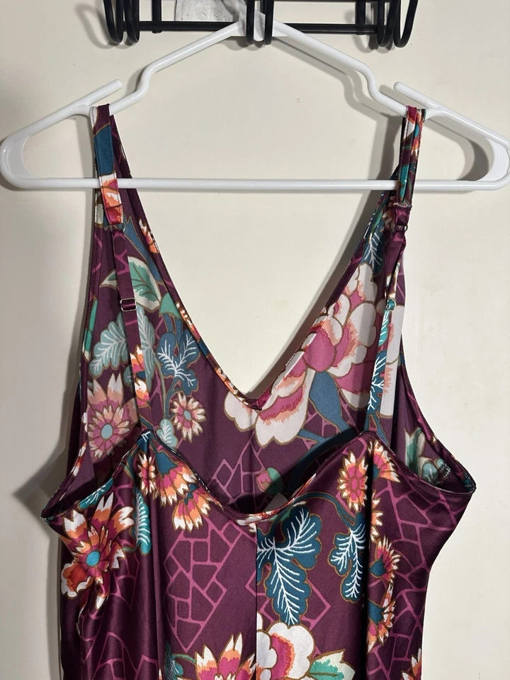 NATORI Purple Floral Satin Chemise Nightgown Midi Maxi Slip Dress Gown L = 12/14 - Image 4 of 4