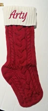 Cable Knit Christmas Stocking Red with White Cuff Personalized Arty 19" NWOT