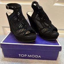 Top Moda Bella Abella 8 Women’s Platform Cutout Buckle Open Toe Wedge Size 9