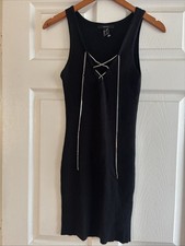 Forever 21 Women's Sleeveless BLACK Ribbed Tan Dress with A Rhinestone Small