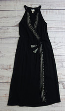 Knox Rose Black White Trim Boho Rayon Crepe Sleeveless Tank Racerback Dress