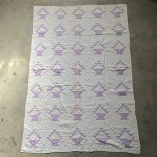 Vintage Hand Stitched Feedsack Quilt Purple Basket Pattern CUTTER / READ! 84x57