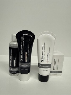 Global Beauty Care Power Skincare 4pc Set Cleanser Mask Toner Moisturizer NEW