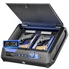 Large Biometric Gun Safe fits 4 pistols, 100 Sets 10.5" x 12.5" x 3.3", Black