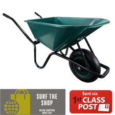 Garden WHEELBARROW Heavy Duty 100Ltr Toughened Plastic Green Tray 150kg