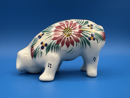 Vintage Henriot Quimper (France) Porcelain 5 1/4" Hand-Painted Pig Figurine - Picture 2 of 5