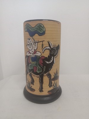 Hand Made Ceramic Pottery Vase Buffalo Herder w/ Flute 5.5'' Dong Ho Vietnam Folk