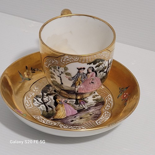 Tasse Sous Tasse Saxe Meissen Peint Or Dorure 19ème Ancienne - Imagen 4 de 24