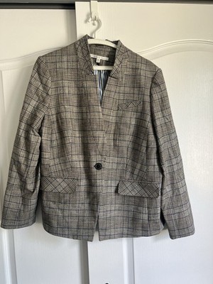 Veronica Beard Plaid One-Button Lined Blazer Notch Lapel Gray/Blue 18 plus size