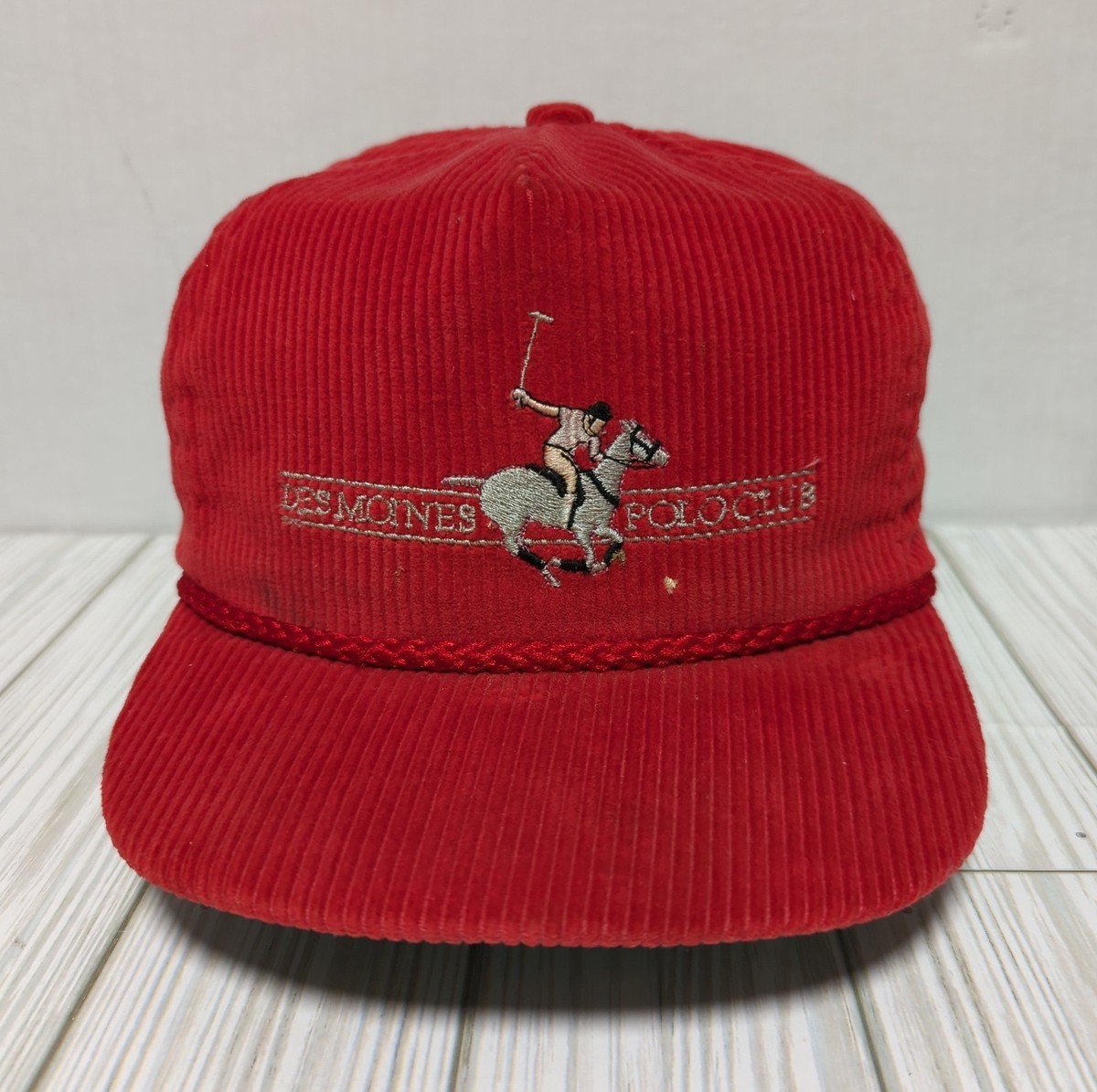 VINTAGE Des Moines Polo Club Hat Cap Corduroy Cord Rope Trucker Made In USA