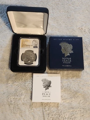 NGC Graded 2024 $1 Proof Peace Silver Dollar w/ Box, OGP &COA