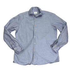 Stenstroms Fitted Body Blue Button Up Long Sleeve Shirt Men s L Brushed Cotton
