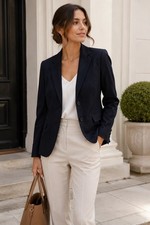 Theory Navy Blue Tailored Blazer Stretch Cotton 2 Button Career Office Jacket 10