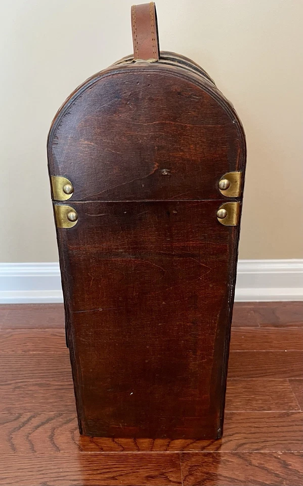 Estuche vintage para dos botellas de vino boho imitación cuero madera tachonado caja de vino portador Foto 4 de 4