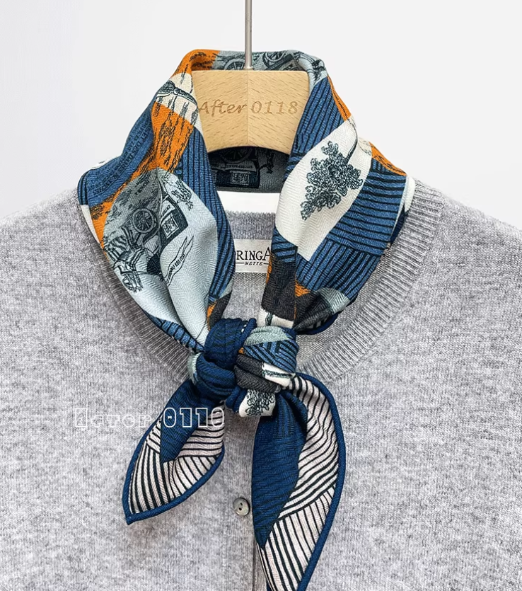 70% cashmere 30% silk blue double-sided printed square wrap shawl 63x63cm