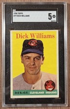 1958 Topps #79 Dick Williams Cleveland Indians Original Baseball Card SGC 5 EX