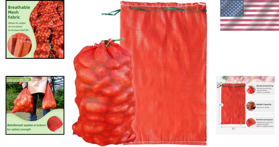 Durable Reusable Mesh Produce Bags - 21" x 32" for Vegetables & More (50pcs) - Image 2 of 4