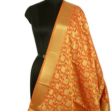 Rust Banarasi Dupatta Floral Woven Zari Brocade Indian Long Stole Wrap Shawl